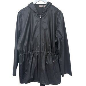 CHICO'S Womens Jacket XL (Chicos 3) Black Light Utility Hooded Zip Front Drawstr